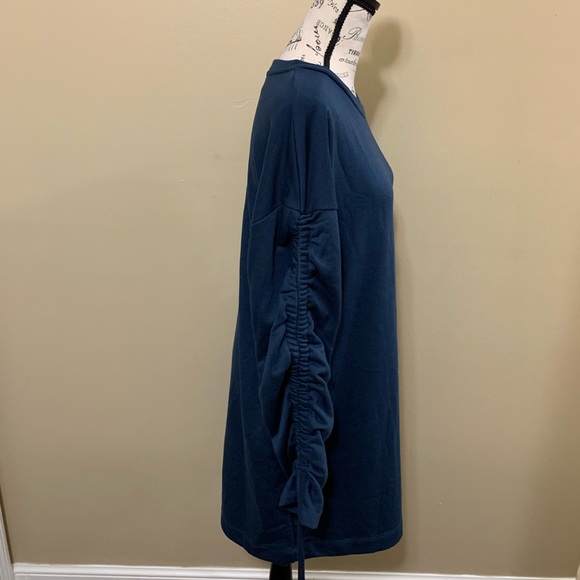 Lush Blue Ruched Drawstring Long Sleeve Mini Dress Size Large - Picture 7 of 11